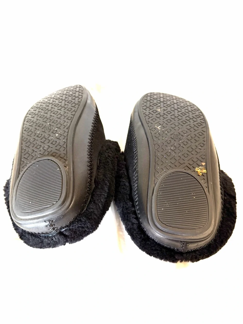 TORY BURCH Black Logo Coley Shearling Slippers Size 8
